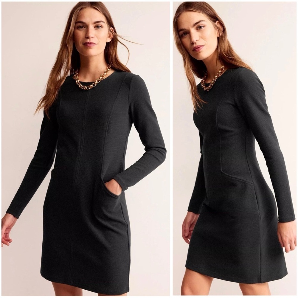 BODEN Women's Black Ribbed Casual Minimalist Ellen Ottoman A-Line Dress Sz 12L